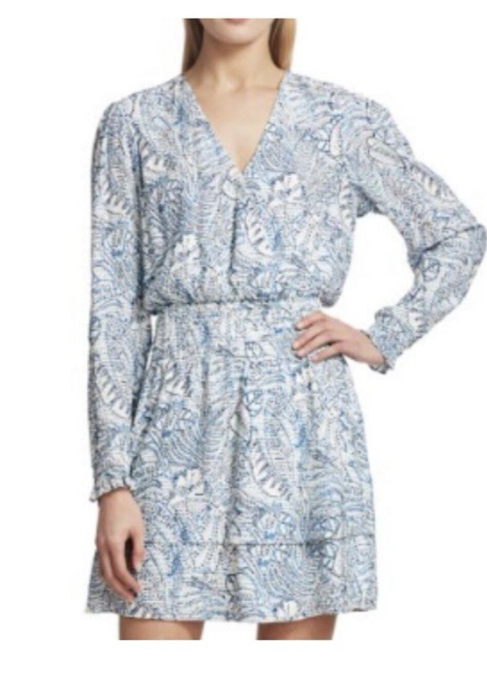 Parker Blue Calla Mock Neck Smocked Waist Dress Women's S Long Sleeve Floral